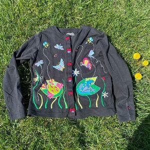 Bug themed button up cardigan with lady bug button